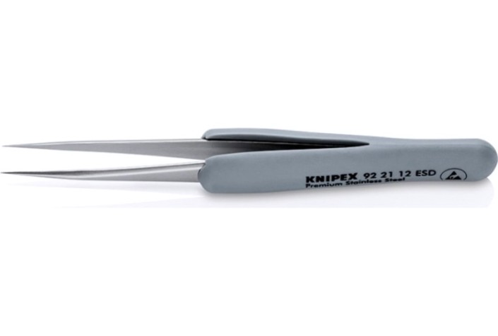 Пинцет KNIPEX KN-922112ESD гладкие прямые острые губки, антимагнитный