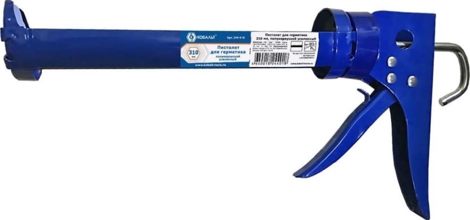 Пистолет для герметика Кобальт 244-018 310 мл, полукорпусной усиленный,резак, ремешок для