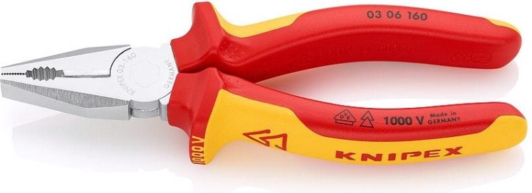 Плоскогубцы диэлектрические KNIPEX 0306160SB 160 мм комбинированные [KN-0306160SB]