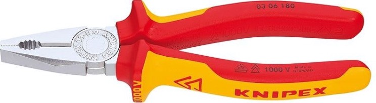 Плоскогубцы диэлектрические KNIPEX 0306180 1000 V, 180 мм, комбинированные [KN-0306180]