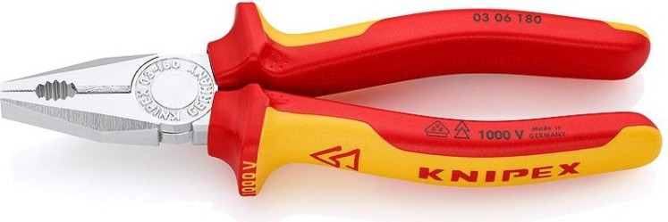 Плоскогубцы диэлектрические KNIPEX 0306180SB 180 мм комбинированные [KN-0306180SB]
