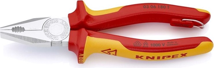 Плоскогубцы диэлектрические KNIPEX 0306180T 1000 V, 180 мм, комбинированные [KN-0306180T]