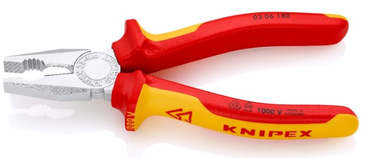 Плоскогубцы диэлектрические KNIPEX KN-0306180TBK комбинированные VDE, 180 мм