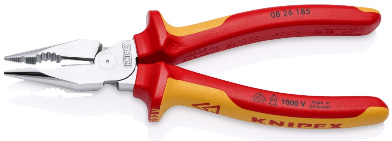 Плоскогубцы диэлектрические KNIPEX KN-0826185 остроконечные с удлиненными губками, 185 мм