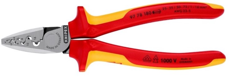 Пресс-клещи KNIPEX KN-9778180TBK vde, 9 гнезд, контактные гильзы DIN 46228