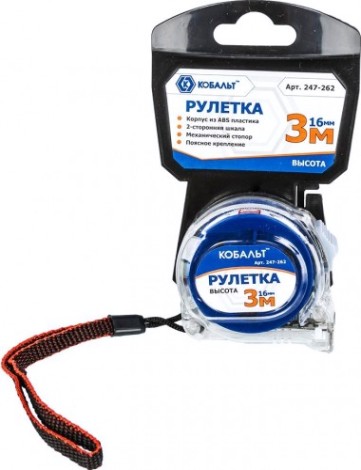 Рулетка Кобальт 247-262 высота 3мx16мм прозрачный корпус