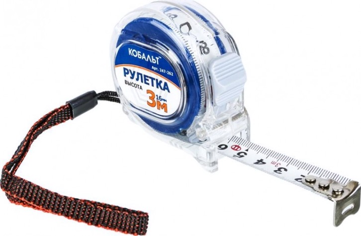 Рулетка Кобальт 247-262 высота 3мx16мм прозрачный корпус