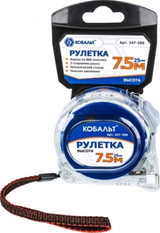Рулетка Кобальт 247-286 высота 7,5мx25мм прозрачный корпус