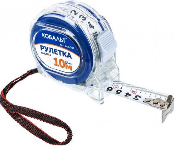 Рулетка Кобальт 247-293 высота 10мx25мм прозрачный корпус