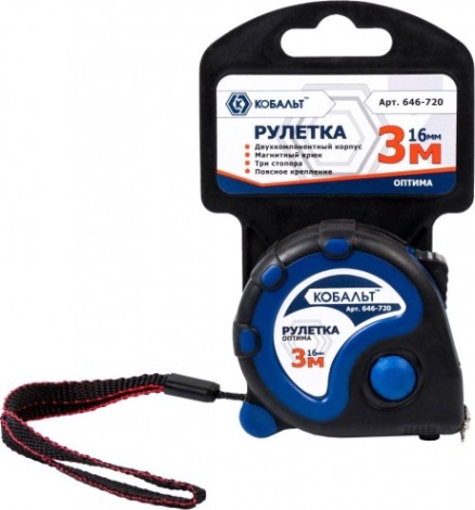 Рулетка Кобальт 646-720 оптима 3мx16мм двухкомпонентный корпус