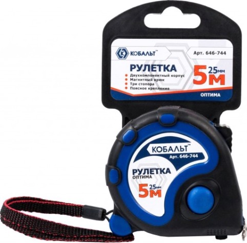 Рулетка Кобальт 646-744 оптима 5мx25мм двухкомпонентный корпус