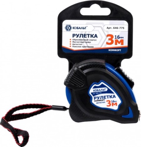Рулетка Кобальт 646-775 комфорт 3мx16мм обрезиненный корпус