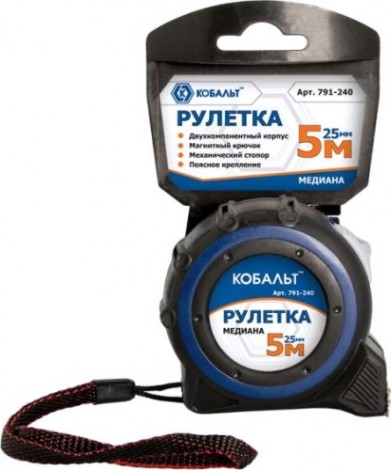 Рулетка Кобальт 791-240 медиана 5мx25мм двухкомпонентный корпус магн.