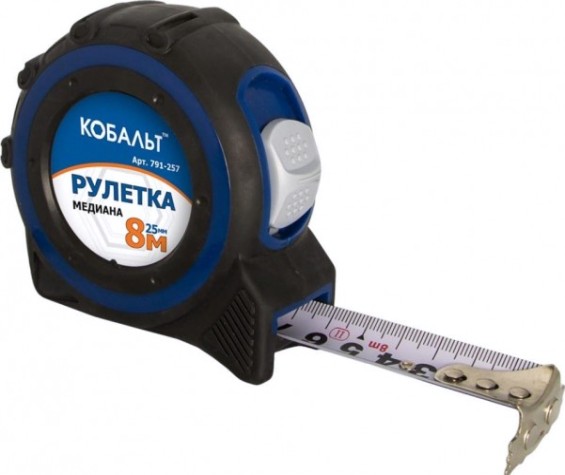 Рулетка Кобальт 791-257 медиана 8мx25мм двухкомпонентный корпус магн.