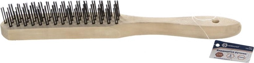 Щетка из стальной проволоки Кобальт 3 рядная 290 мм, деревянная ручка 248-689 [248-689]