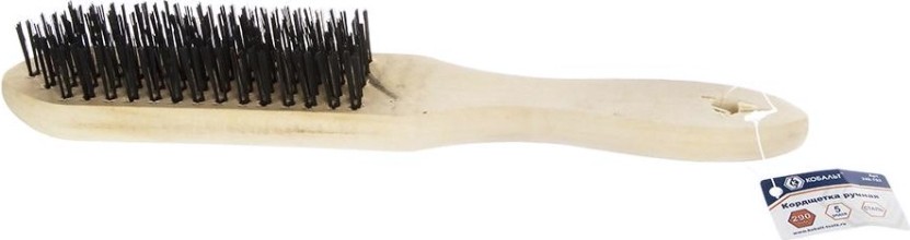 Щетка из стальной проволоки Кобальт 5 рядная 290 мм, деревянная ручка 248-702 [248-702]