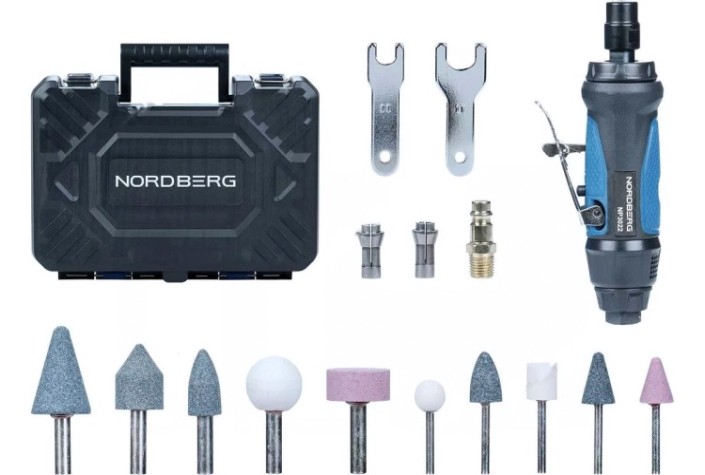 Шлифмашина прямая пневматическая NORDBERG NP3022K с комплектом насадок [ЦБ-00019682]