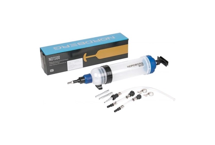 Шприц для заливки масла NORDBERG NO1500 с комплектом насадок, 1500 мл