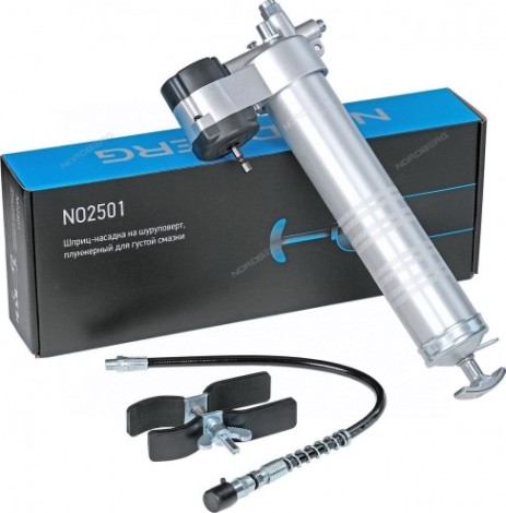 Шприц-насадка NORDBERG NO2501 на шуруповерт, плунжерный для густой смазки, 400мл [ЦБ-0011222]