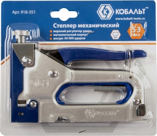 Скобозабиватель ручной Кобальт 918-351 механический 4-14 мм, тип 53, с верхним регуляторо
