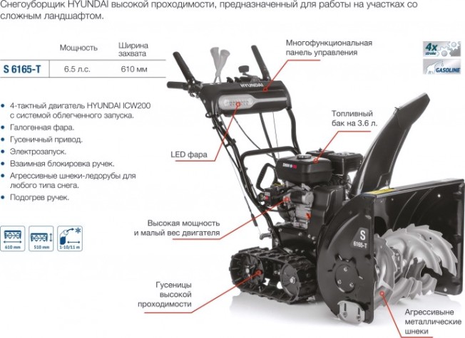 Снегоуборщик гусеничный бензиновый HYUNDAI S 6165-T