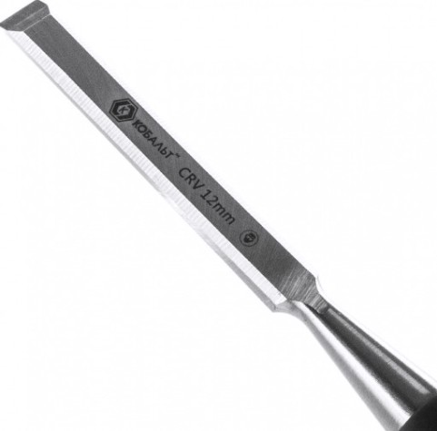 Стамеска Кобальт 245-534 плоская 12х140 мм, cr-v, двухкомпонентная рукоятка