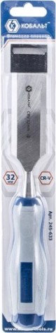 Стамеска Кобальт 245-633 плоская 32х140 мм, cr-v, двухкомпонентная рукоятка