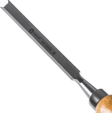 Стамеска Кобальт 245-725 плоская 10х140 мм, cr-v, деревянная рукоятка