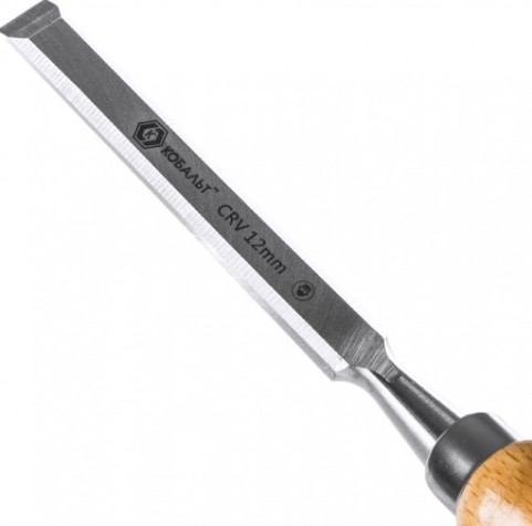Стамеска Кобальт 245-732 плоская 12х140 мм, cr-v, деревянная рукоятка