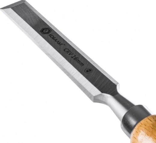Стамеска Кобальт 245-756 плоская 16х140 мм, cr-v, деревянная рукоятка