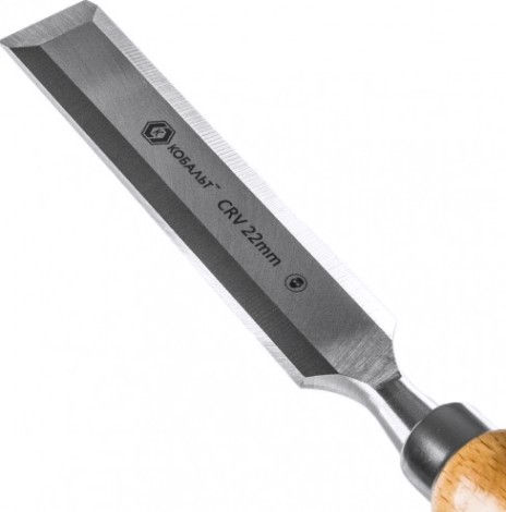 Стамеска Кобальт 245-787 плоская 22х140 мм, cr-v, деревянная рукоятка