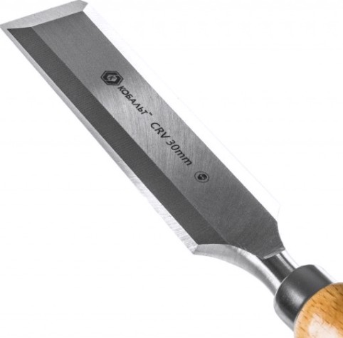 Стамеска Кобальт 245-824 плоская 30х140 мм, cr-v, деревянная рукоятка