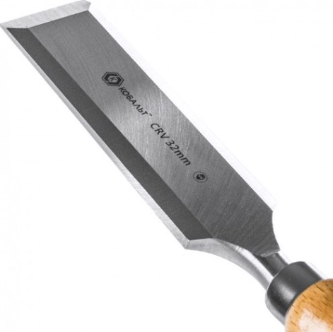 Стамеска Кобальт 245-831 плоская 32х140 мм, cr-v, деревянная рукоятка