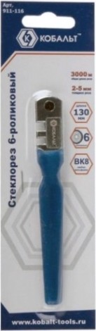 Стеклорез Кобальт 911-116 6-роликовый, пластиковая рукоятка