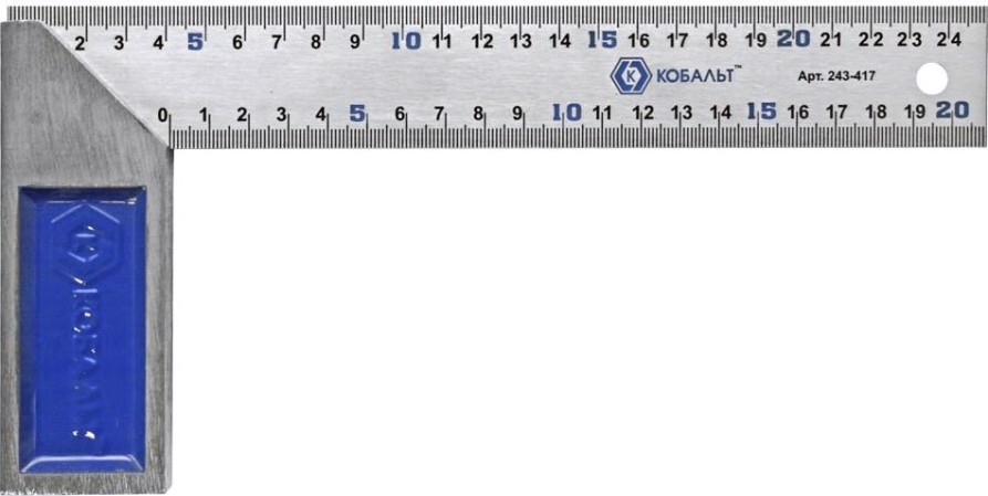 Угольник Кобальт 243-417 столярный 250 мм, нерж.сталь,чугунное основание