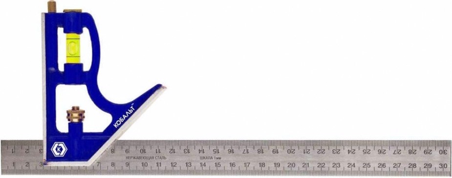 Угольник Кобальт 243-479 с уровнем 300 мм, нерж.сталь