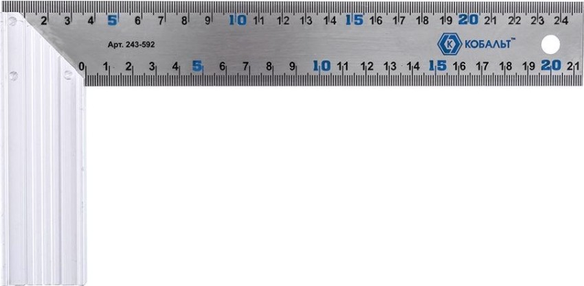 Угольник Кобальт 243-592 столярный 250 мм, нерж.сталь, алюминиевое основани