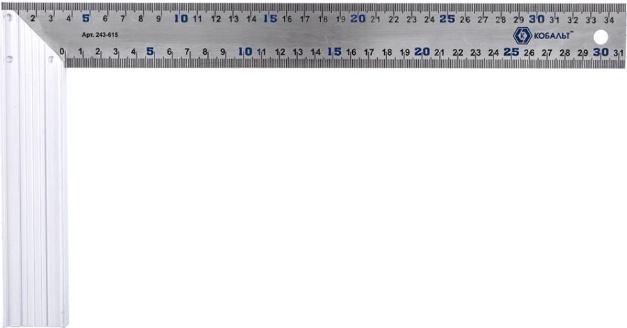 Угольник Кобальт 243-615 столярный 350 мм, нерж.сталь, алюминиевое основани