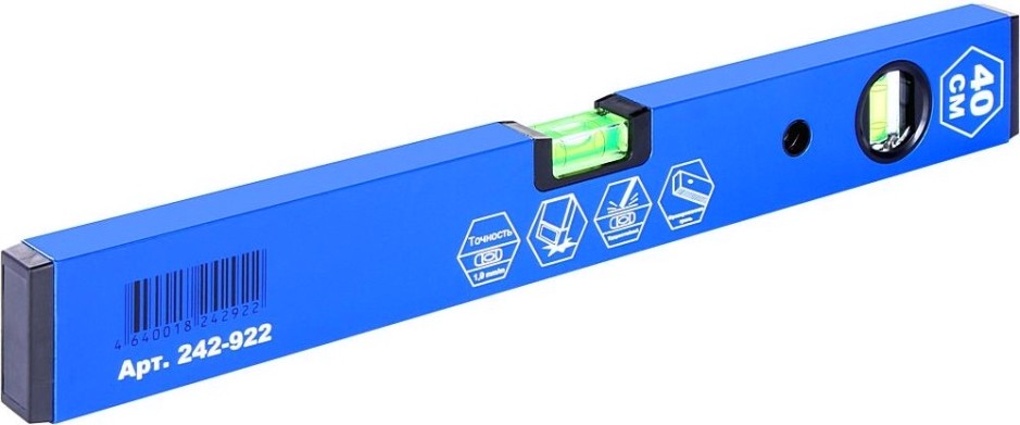 Уровень строительный Кобальт 242-922 оптима, 400 мм, профиль 20x49 мм, 2 глазка.