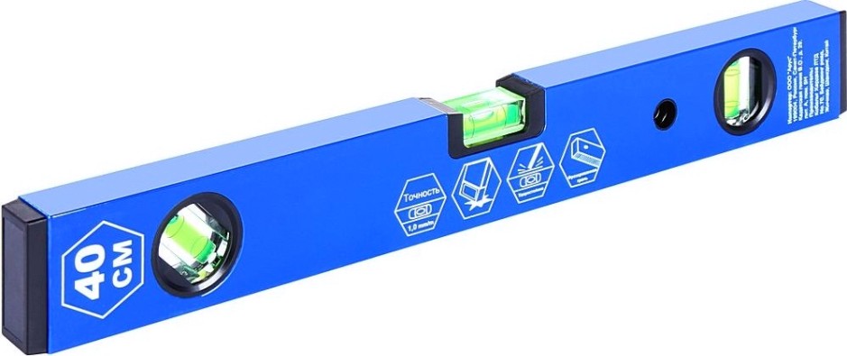 Уровень строительный Кобальт 242-960 комфорт, 400 мм, профиль 20x49 мм, 3 глазка.