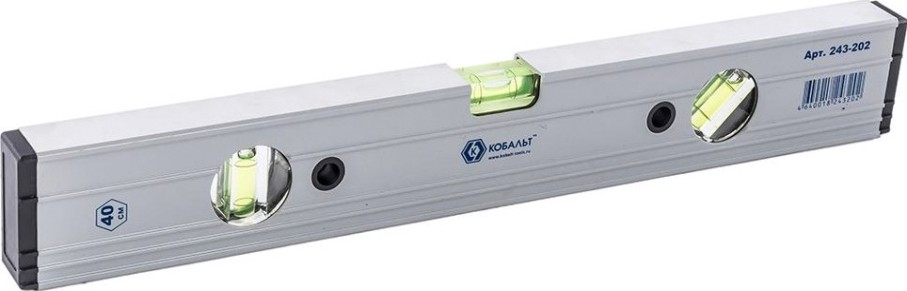 Уровень строительный Кобальт 243-202 экстра, 400 мм, профиль 23x59 мм, 3 глазка.