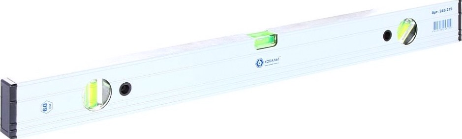 Уровень строительный Кобальт 243-219 экстра, 600 мм, профиль 23x59 мм, 3 глазка.